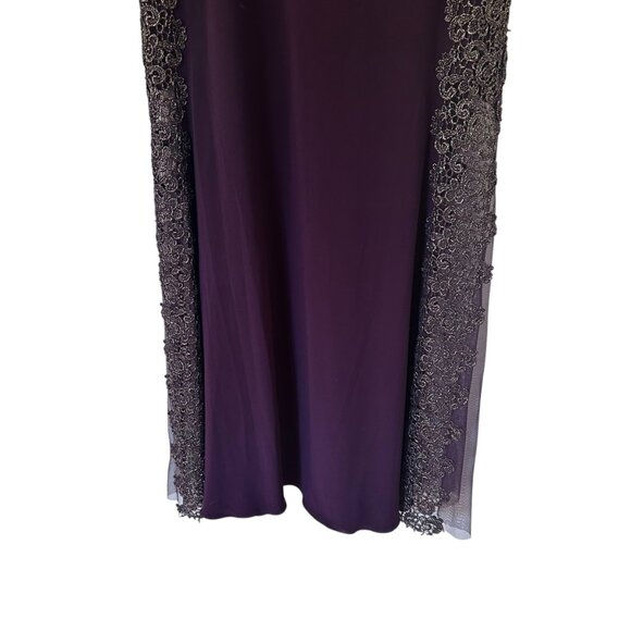 XSCAPE Purple Gold Crochet Lace Column Gown Formal Dress Mother of the Bride, 14 - Picture 13 of 14